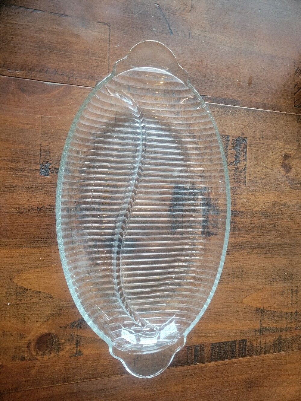 Vintage Clear Glass Oval Divided Dish Ribbed Mid Century Modern Serveware 12.5"